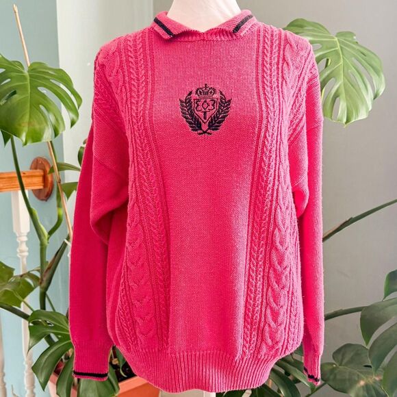 Vintage 90’s Crystal Sportswear pink cable knit sweater with embroidered logo - Picture 1 of 7